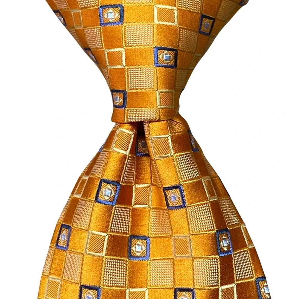 Ermenegildo Zegna Tie Geometric Mens OS Gold Silk Italy Luxury Business Wedding